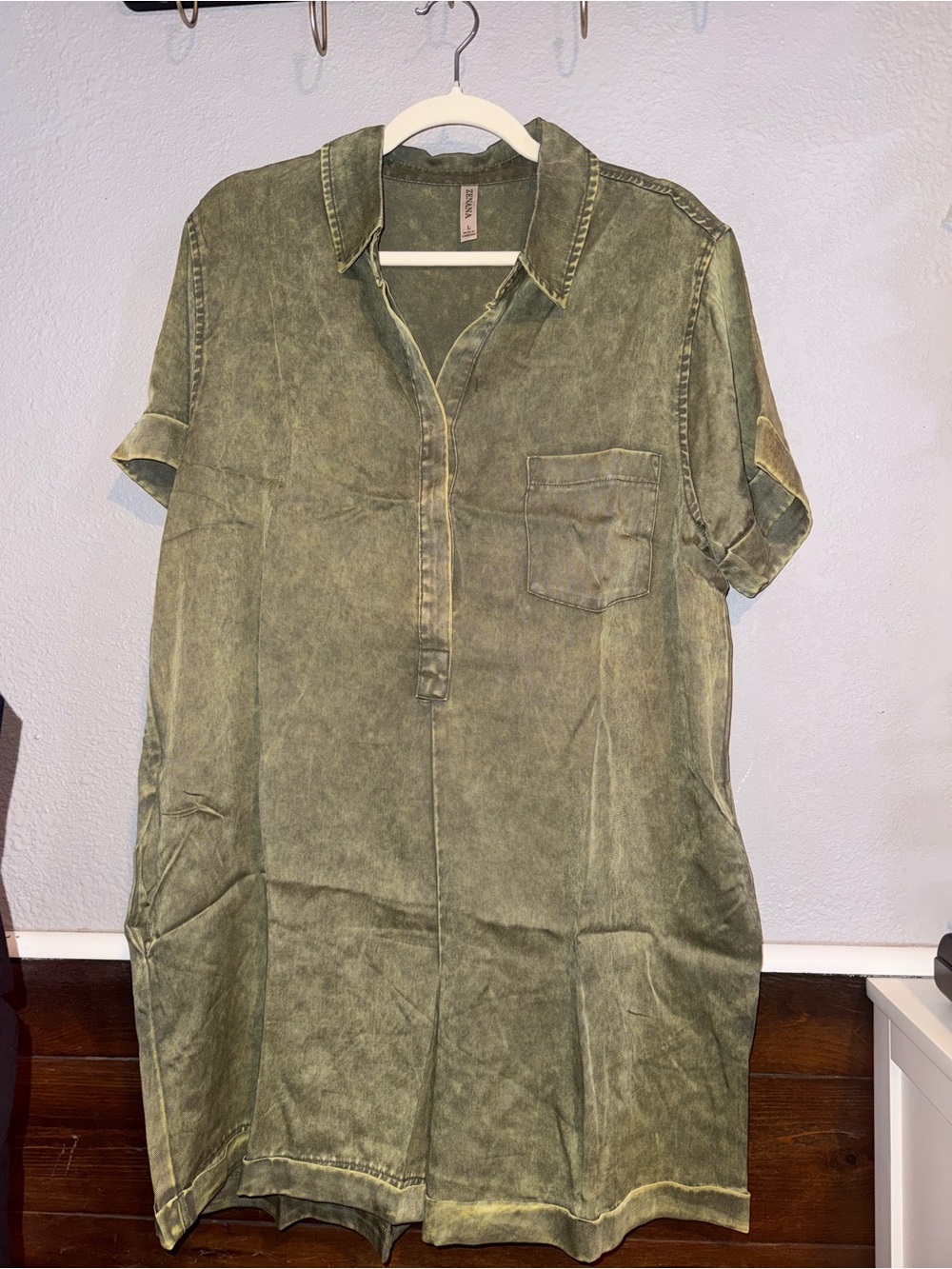 Zenana Outfitters Olive Green Short Sleeve Romper Dress